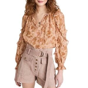 Ulla Johnson Floral Ruffle Manet Long Puffed Sleeve V Neck Blouse 2